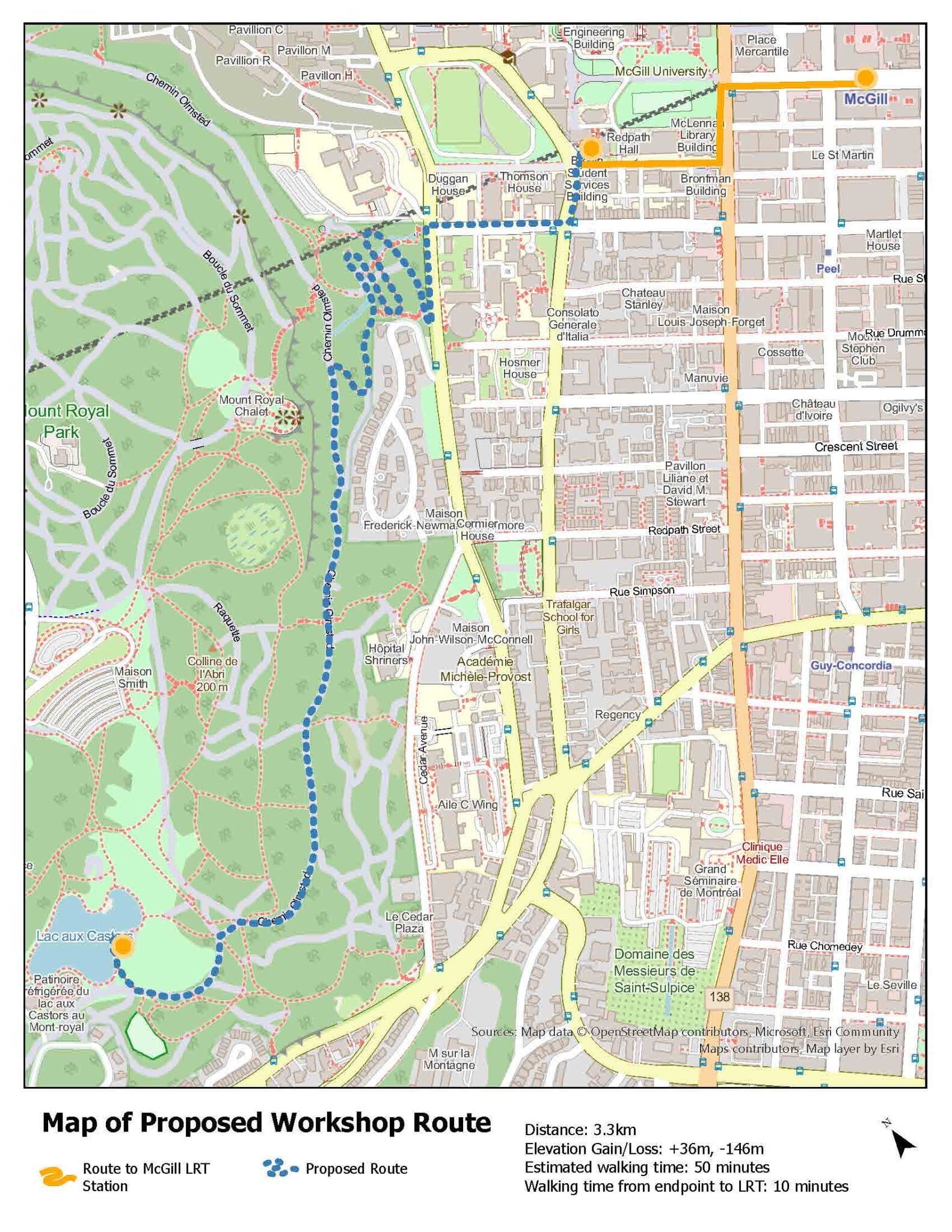 Workshop route from Mount Royal Park to McGill University