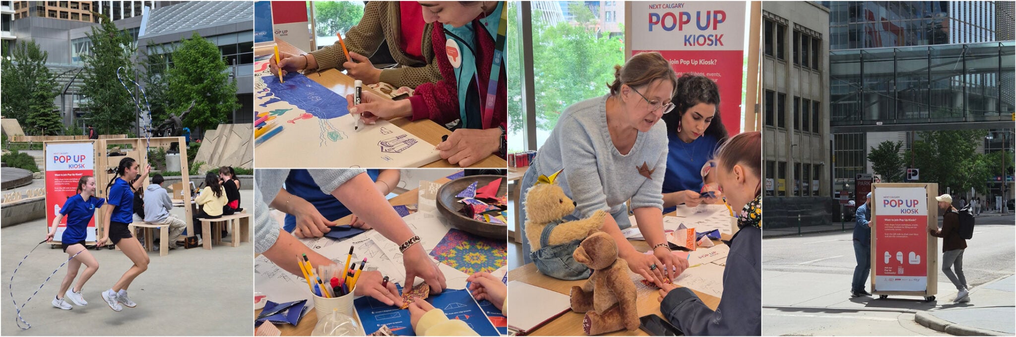 Figure 3: Pop-Up Kiosk sessions at Century Gardens and the Calgary Central Library, June 2026. Image credits: Pop-Up Kiosk project team.